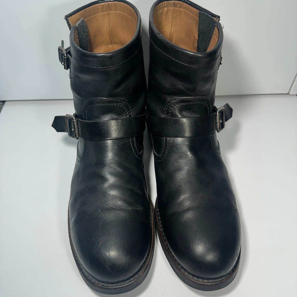 Ralph Lauren St Mortiz Garret Boots Mens 10 Black Leather Buckle Italy Moto - Picture 4 of 9